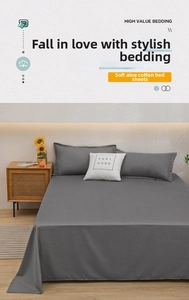Detail view of soft aloe cotton flat sheet and pillowcases in minimalist dark grey set