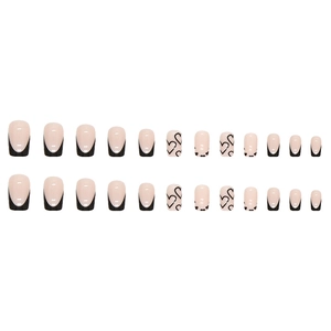 24pcs black heart French tip press on nails in medium square shape for Valentine