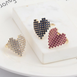 Fashionable 18K gold plated pixel heart rings with colorful zircon pavé stones