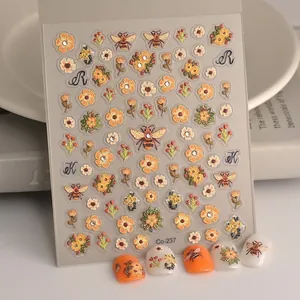 5D Embossed Nail Stickers Bee And Daisy Flower Design Self Adhesive DIY Manicure Decoration