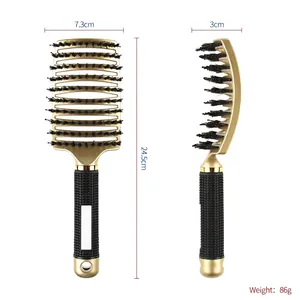Curved vent hair brush with boar bristles and dimensions for professional styling