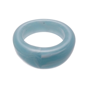 Minimalist light blue acrylic resin ring set with white marble cloud texture