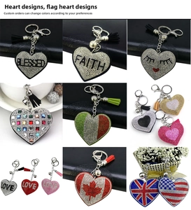 Sparkling heart keychain with rhinestones, colorful tassels and lobster clasp detail