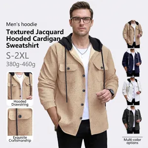 Men Hooded Jacket Waffle Knit Textured Cardigan Button Down Long Sleeve Casual Color Block Sweatshirt With Pockets