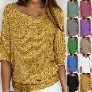 Damen Strickoberteil Ausschnitt Rundhals Fledermausärmel Lässig Locker Polyester Elasthan Pullover