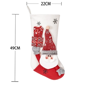 Christmas stocking with 3D Santa and gift box patterns, size 49x22cm with hanging loop