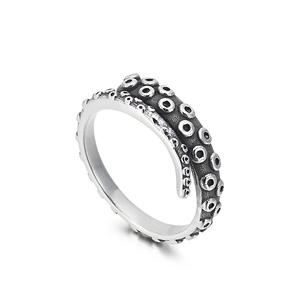 Octopus tentacle stainless steel ring with vintage suction cup texture for men