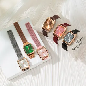 Minimalist rectangular quartz women's watch collection with luxury mesh magnetic straps