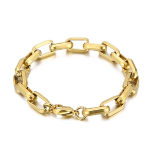 Luxury gold rectangular paperclip chain bracelet for men with polished stainless steel finish