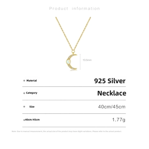 Technical specifications of S925 silver moon necklace with opal stone and size details