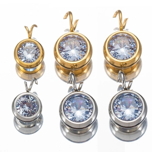 Ciondolo Minimalista Rotondo in Acciaio Inossidabile con Zirconia per Creazione Gioielli Fai-da-te Stile Pietra Portafortuna Placcato Oro Argento