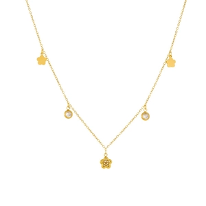 Gold-plated stainless steel necklace with sparkling crystal flower and round pendants