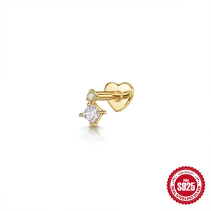 925 sterling silver gold stud earring featuring square zircon and heart flat back