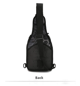 Tactical chest bag back view with breathable honeycomb mesh pad and camo pattern