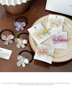 Set of butterfly hair clips and elastic hair ties in pastel resin with sparkling crystals