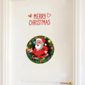 Merry Christmas Santa Claus wall sticker with festive wreath design for home door decoration