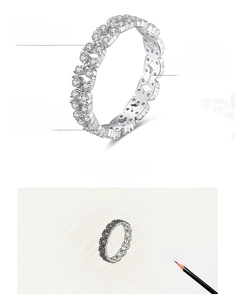Détails macro d'une bague éternité en argent S925 avec zircon 5A et polissage à la main
