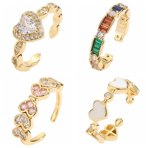 Heart Adjustable Ring Copper Cubic Zirconia Micro Pave Colorful Rainbow Zircon Jewelry For Women Fashion Elegant Gift