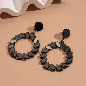 Geometric Round Acrylic Hoop Earrings With 925 Sterling Silver Earring Post Dark Style Retro Fashion Jewelry For Women