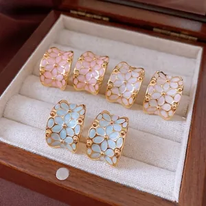 Vintage Enamel Flower Hoop Earrings 18K Gold Plated Copper Jewelry With 925 Sterling Silver Earring Post For Women
