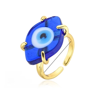 Detail showing inner diameter of 17mm on gold plated copper evil eye glass ring