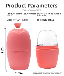 Pink silicone face ice roller with specific dimensions 117mm by 71mm in detail view