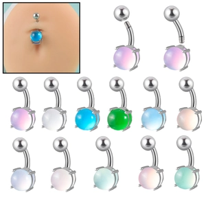 14G Stainless Steel Belly Button Ring With 4-Prong Inlaid Round Rhinestone Fashion Body Piercing Jewelry For Women Navel Ring