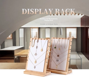 L-shaped bamboo jewelry display rack with side notches for necklaces and bracelets