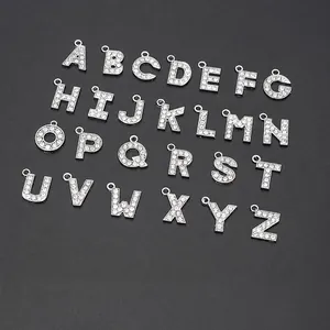 Rhinestone Alphabet Letter Charms Alloy Silver Color For DIY Jewelry Making Necklaces Bracelets Sparkly Pendant