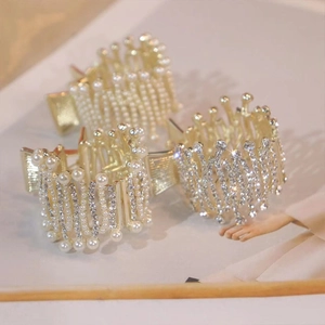 Expandable bird nest hair clips with pearls and rhinestones for high ponytail styling