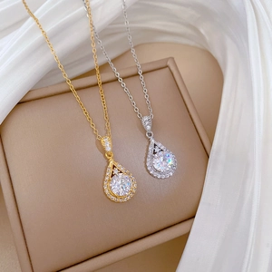 Waterdrop Pendant Necklace Shiny Zircon Pear Shaped Titanium Steel Chain Copper Inlay Elegant Jewelry For Women