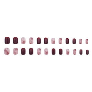 Dark wine red and marble ombre press-on nails in 24-piece set with a square oval shape