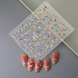 Adesivi per unghie 3D con mini fiori colorati in rilievo e piccoli strass scintillanti