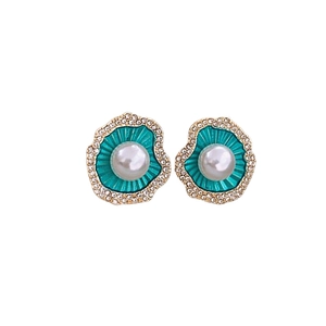 Boucles d'oreilles coquillage turquoise avec perle et strass pour femmes