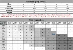 Detailed size chart for men jacket with EU sizing guide from S to XXL measurements