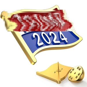 2024 American Flag metal brooch with gold trim and butterfly clutch backing pin