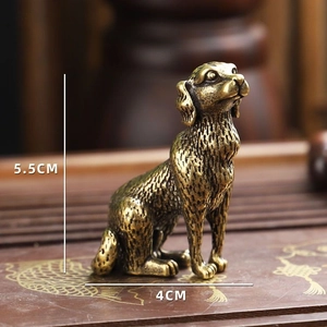 Macro shot of vintage copper puppy figurine showing detailed fur texture and 5.5cm height