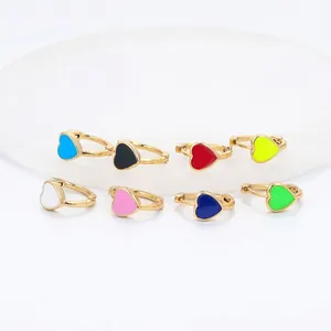 Fashion Copper Heart Shaped Zirconia Hoop Earrings Colorful Enamel Drip Oil Earrings Trendy Jewelry Gift For Women Girls