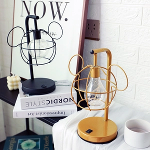 Minimalist Mickey-shaped iron LED table lamps in black and gold finishes