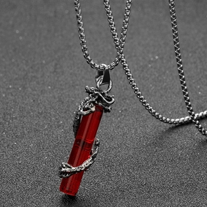 Retro Dragon Pendant Necklace Alloy And Glass Column Mythical Style Long Sweater Chain For Men And Women Jewelry