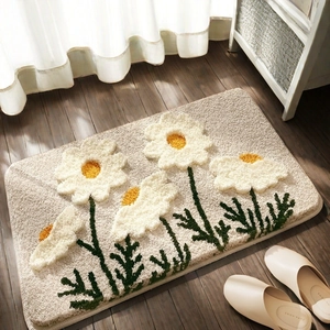 Bathroom Floor Mat Tufted Flocked Absorbent Non-Slip Daisy Flower Wave Pattern Decorative Entrance Rug Home Decor