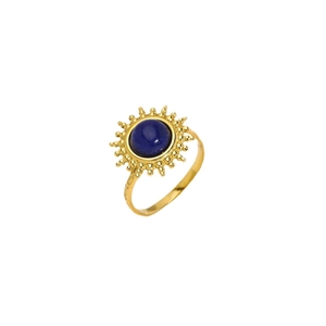 Bague soleil rétro en or avec pierre de lapis-lazuli bleu profond et anneau texturé