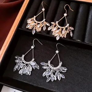 18k gold plated tassel drop earrings with zircon crystals in gold and silver finish
