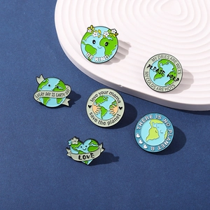Set of 6 Earth Day enamel pins featuring eco-friendly slogans and heart shapes