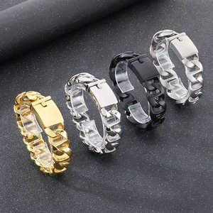 Retro Cuban chain bracelets for men in gold, silver, and matte black stainless steel finish