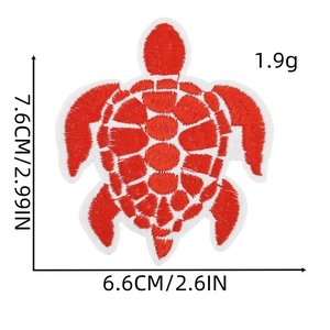 Detailed size specifications of red and white sea turtle embroidery patch 7.6cm x 6.6cm