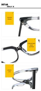 Detail view of the durable hinges and ergonomic temples of black and clear cat eye frames