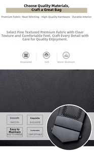 Detail of soft black lychee grain leather with water-resistant texture and matte hardware