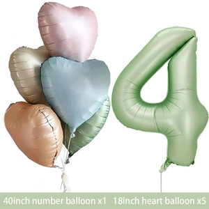 Kit ballon chiffre 4 vert olive 40 pouces avec cinq ballons cœur en aluminium 18 pouces