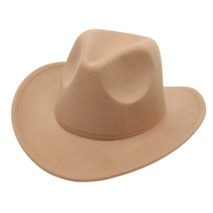 Classic Western Cowboy Hat Solid Color Wide Brim Cotton Felt Fedora Jazz Cap For Kids Adults Retro Fashion Accessory
